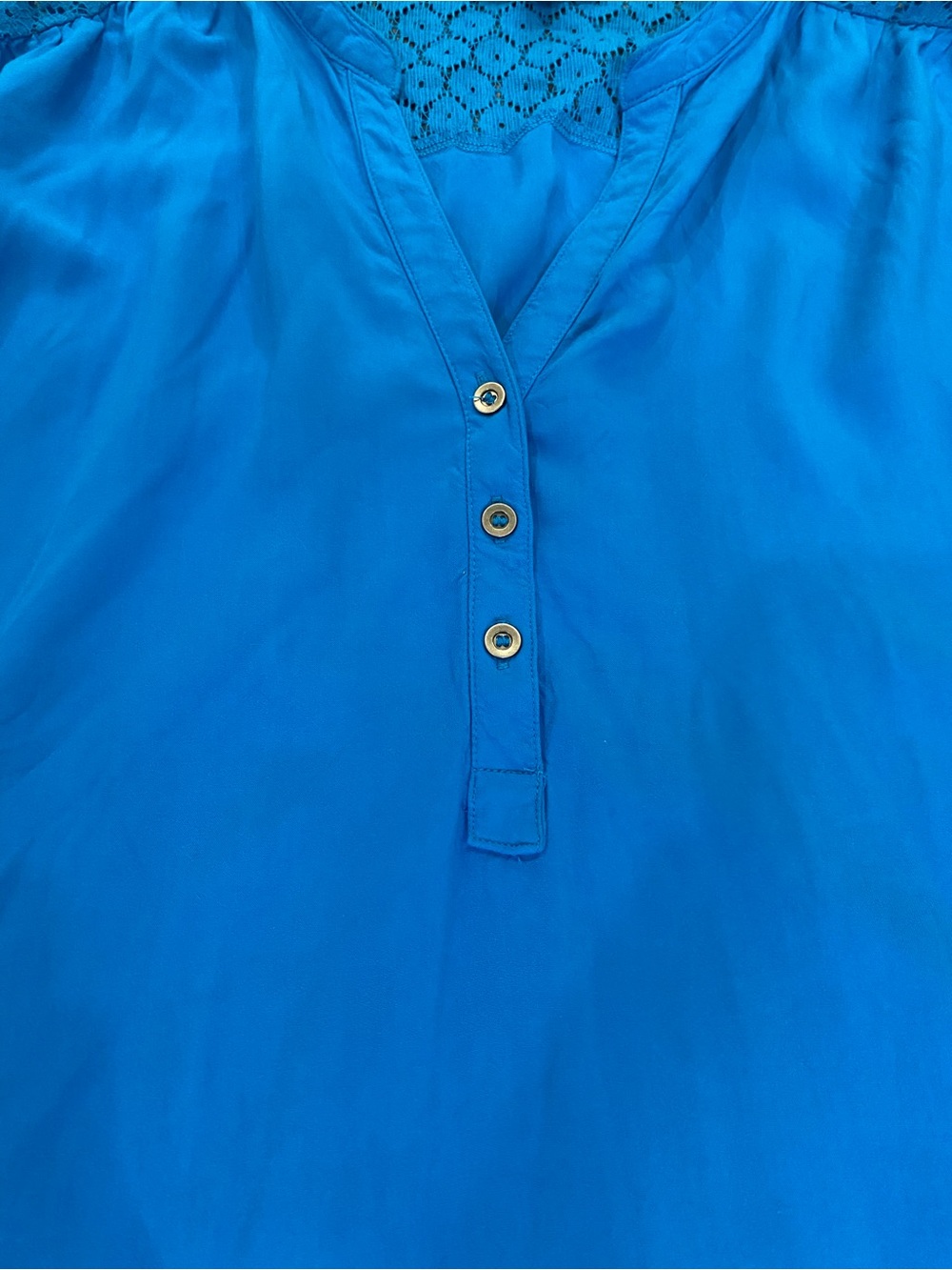 Kenneth Cole blouse size large blue lace button up top - Picture 5 of 10